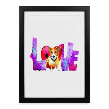 Love Dog Geschenk für Jack Russell Besitzer - Gerahmtes Poster (27 × 37 cm) - Schwarz - Vorne