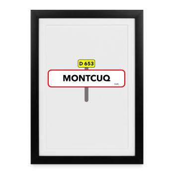 Montcuq t shirt road sign humor - Framed poster (27 × 37 cm) - black - Front