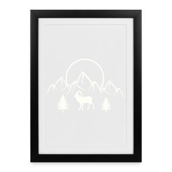 Alpine Mondlandschaft mit Steinbock - Gerahmtes Poster (27 × 37 cm) - Schwarz - Vorne