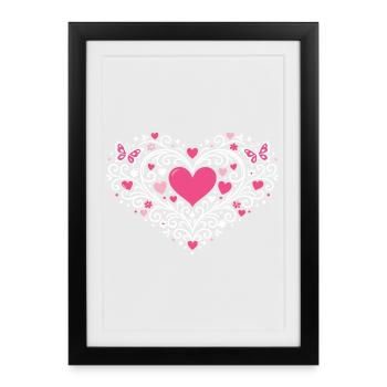 Heart Ornamented Roses Butterflies - Framed poster (27 × 37 cm) - black - Front