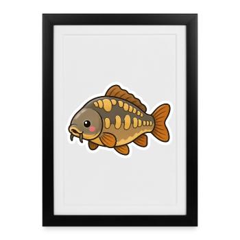 Enfants carpes miroir mignons en train de pêcher - Affiche encadrée (27 × 37 cm) - noir - Devant