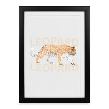 Léopard, léopard, léopard, grand félin, safari, chat sauvage - Affiche encadrée (27 × 37 cm) - noir - Devant
