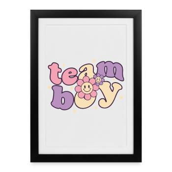 Révélation du sexe : Équipe Garçon Baby Shower Maman Papa Grand-mère - Affiche encadrée (27 × 37 cm) - noir - Devant