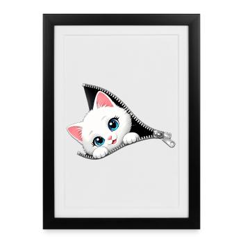 Cute Kitten Zipper Cat - Framed poster (27 × 37 cm) - black - Front