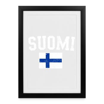 Suomi Gold : Typographie du drapeau finlandais - Affiche encadrée (27 × 37 cm) - noir - Devant
