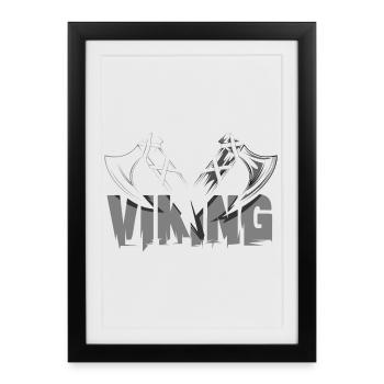 Viking Axe AX Symbole Vikings Vikings Vikings - Affiche encadrée (27 × 37 cm) - noir - Devant