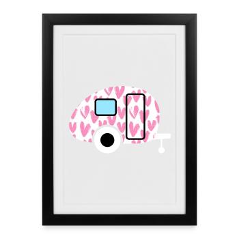 Caravane Caravane Coeurs roses Peint Camping Décoration - Affiche encadrée (27 × 37 cm) - noir - Devant