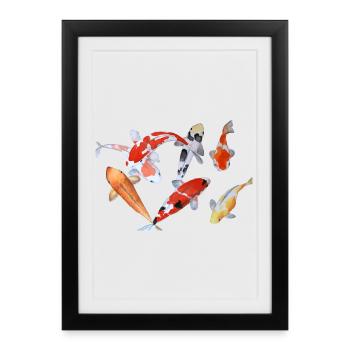 Élégant poisson Koi aquarelle design - Affiche encadrée (27 × 37 cm) - noir - Devant