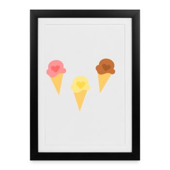 Crème glacée coeur crème glacée fraise crème glacée vanille crème glacée chocolat - Affiche encadrée (27 × 37 cm) - noir - Devant