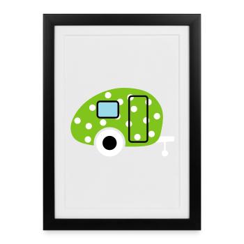 Caravane Caravane Points Verts Camping Oeuf de Pâques - Affiche encadrée (27 × 37 cm) - noir - Devant