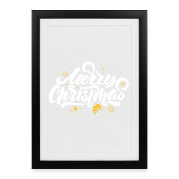 Merry Christmas Script & Ornaments - Framed poster (27 × 37 cm) - black - Front