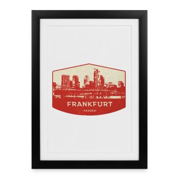 Badge rouge de la Skyline de Francfort - Affiche encadrée (27 × 37 cm) - noir - Devant