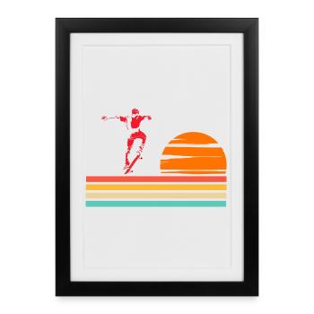 Skateboard Cool Skater Boy Sunset - Affiche encadrée (27 × 37 cm) - noir - Devant