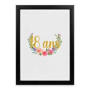 18 Ans Floral Doré - Affiche encadrée (27 × 37 cm) - noir - Devant