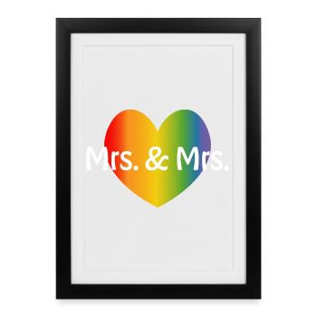 Arc-en-ciel Mme et Mme arc-en-ciel coeur lesbienne LGBT - Affiche encadrée (27 × 37 cm) - noir - Devant