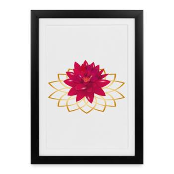fleur de lotus rouge vif avec ornement floral - Affiche encadrée (27 × 37 cm) - noir - Devant