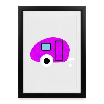 Caravane Caravane Camping Camper fond d’écran rose rétro - Affiche encadrée (27 × 37 cm) - noir - Devant