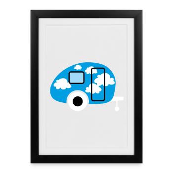 Caravane Caravane Clouds Camper Camping Retro Fan - Affiche encadrée (27 × 37 cm) - noir - Devant