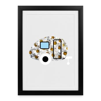 Caravan Daisies Caravan Ventilateur Rétro Printemps - Affiche encadrée (27 × 37 cm) - noir - Devant