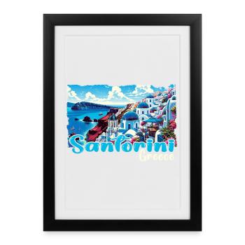 Santorin, Grèce, océan, île grecque - Affiche encadrée (27 × 37 cm) - noir - Devant