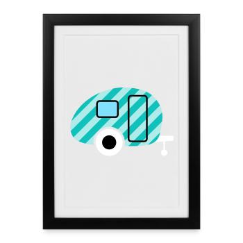 Caravane Caravane Strip Camping Camper Retro - Affiche encadrée (27 × 37 cm) - noir - Devant