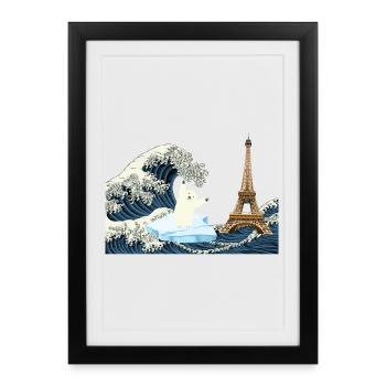 Ecology Paris Climate T Shirt Great Wave Bear - Framed poster (27 × 37 cm) - black - Front