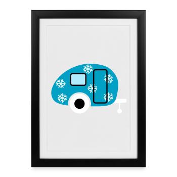 Caravane Camping Neige flocons de neige Ventilateur d’hiver - Affiche encadrée (27 × 37 cm) - noir - Devant