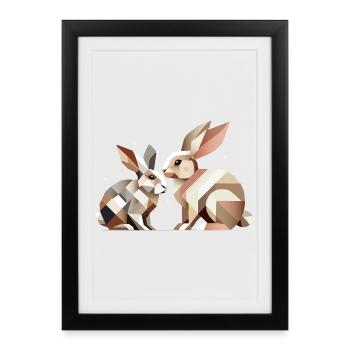 Deux lapins en représentation géométrique - Affiche encadrée (27 × 37 cm) - noir - Devant