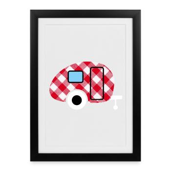 Caravane Caravane à carreaux motif Camping Fan - Affiche encadrée (27 × 37 cm) - noir - Devant