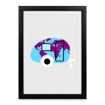 Caravane Carte du monde Caravane Camping Globetrotter - Affiche encadrée (27 × 37 cm) - noir - Devant