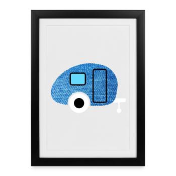 Caravane Caravane Jeans Camper Tissu Rétro Vintage - Affiche encadrée (27 × 37 cm) - noir - Devant