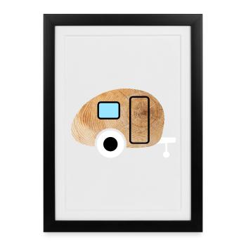 Caravan Caravan Wood Grain Nature Camping Fan - Framed poster (27 × 37 cm) - black - Front