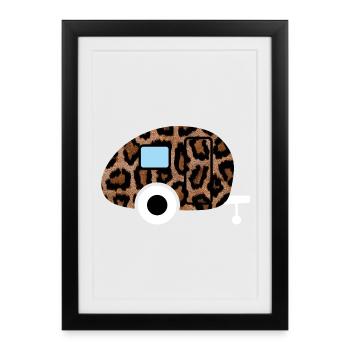 Caravane Wohnwagen Leopard Leolook Camping Retro - Affiche encadrée (27 × 37 cm) - noir - Devant