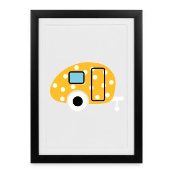 Caravan Egg Points Caravan Dots Camper Camping - Affiche encadrée (27 × 37 cm) - noir - Devant