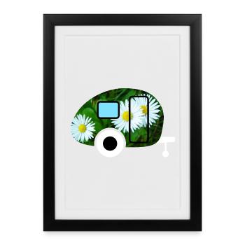 Caravane Daisy Caravan Camping Rétro Vintage - Affiche encadrée (27 × 37 cm) - noir - Devant