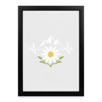 Battement de cœur Edelweiss - Alpenliebe Design - Affiche encadrée (27 × 37 cm) - noir - Devant