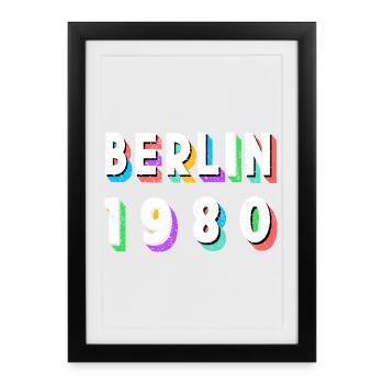 Berlin 1980 Retro Neon - Gerahmtes Poster (27 × 37 cm) - Schwarz - Vorne