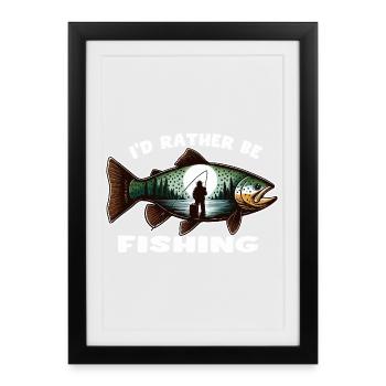 Je préfèrerais pêcher - Affiche encadrée (27 × 37 cm) - noir - Devant