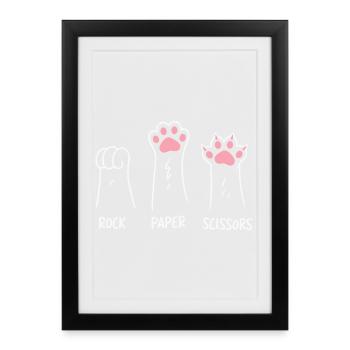 Cat Paw Rock Paper Scissors Humour De Jeu Animal - Affiche encadrée (27 × 37 cm) - noir - Devant
