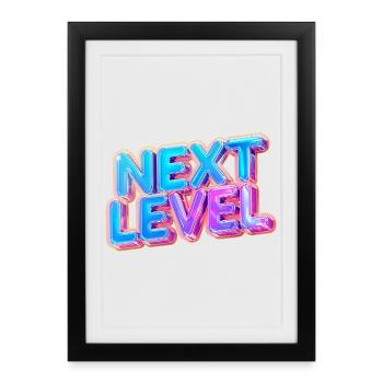Texte 3D de niveau supérieur - Conception dégradée audacieuse - Affiche encadrée (27 × 37 cm) - noir - Devant