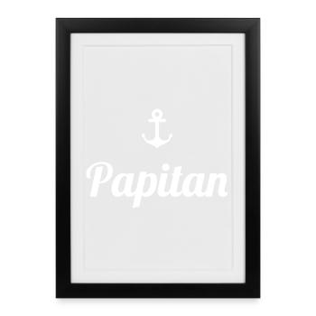 Papitän Funny Pun Capitaine Papa Ancre - Affiche encadrée (27 × 37 cm) - noir - Devant