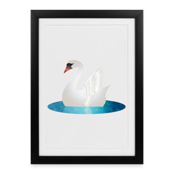 Shimmering swan with raised wings - Framed poster (27 × 37 cm) - black - Front