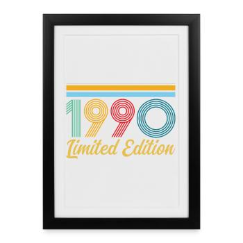 Anniversaire 1990 Né en 1990 Vintage Rétro Cadeau - Affiche encadrée (27 × 37 cm) - noir - Devant