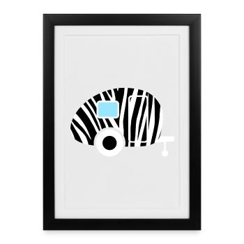 Caravane Zebra Safari Camping Zoo Caravan sw - Affiche encadrée (27 × 37 cm) - noir - Devant