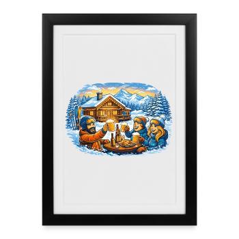 Après ski hut – vacances d’hiver entre amis - Affiche encadrée (27 × 37 cm) - noir - Devant