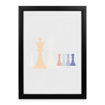 Pastel Chess Pieces King Queen Pawn Pieces - Framed poster (27 × 37 cm) - black - Front