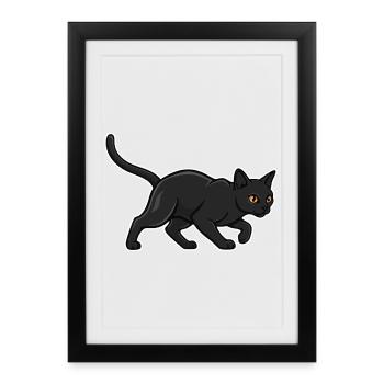 Black Cat Silhouette Panther Hunter Vintage - Gerahmtes Poster (27 × 37 cm) - Schwarz - Vorne