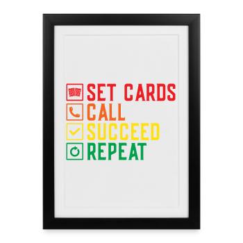 Bingo Game Set Cards Call Succeed Repeat Bingo - Framed poster (27 × 37 cm) - black - Front