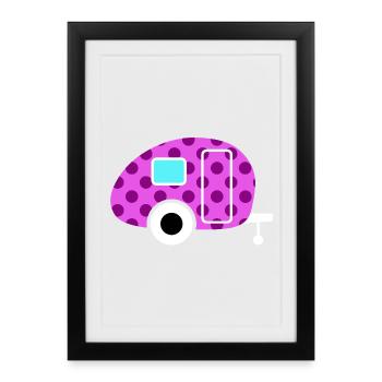Caravan Wohnwagen rose Dots Punkte Camper Rétro - Affiche encadrée (27 × 37 cm) - noir - Devant