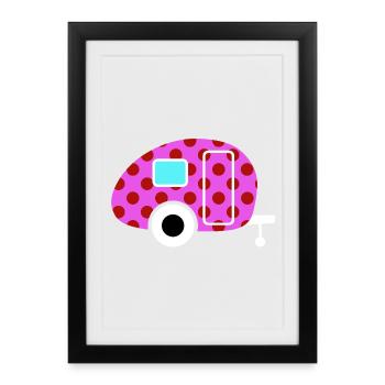 Caravan Van Life Retro Caravan Camper Dots Point - Affiche encadrée (27 × 37 cm) - noir - Devant